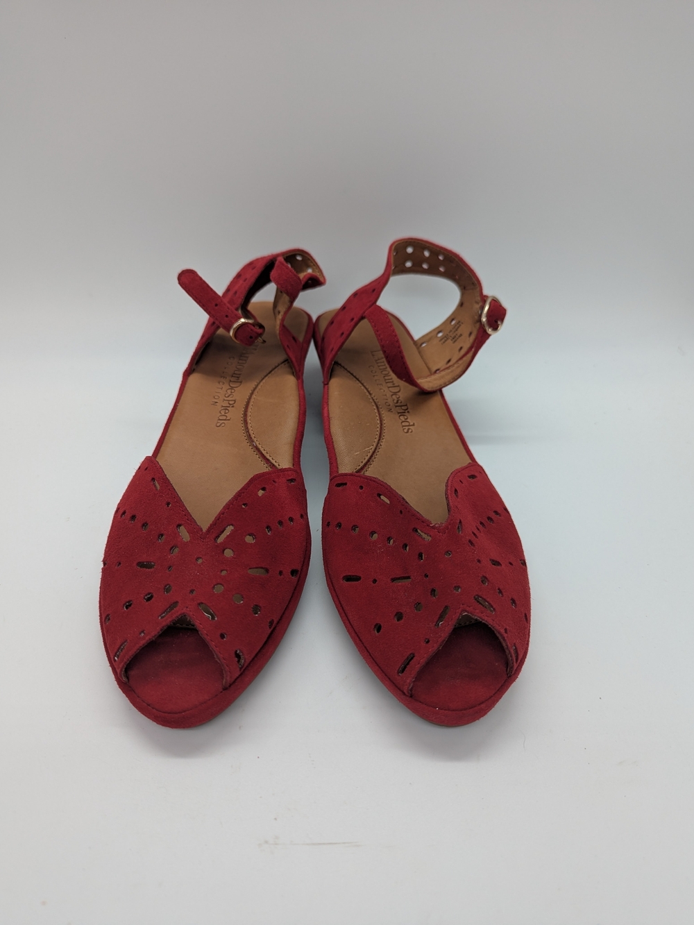 L'Amour des Pieds Women's Brenn Ankle Strap Sandal US 10 M Red Cottagecore